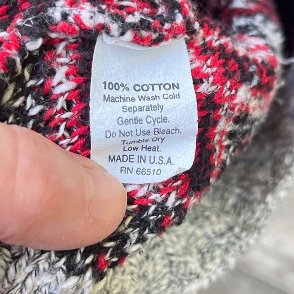 Vtg Nordic Sweater Snowflake Check Plaid Gray Red Black Cotton Winter Size L - Picture 7 of 7